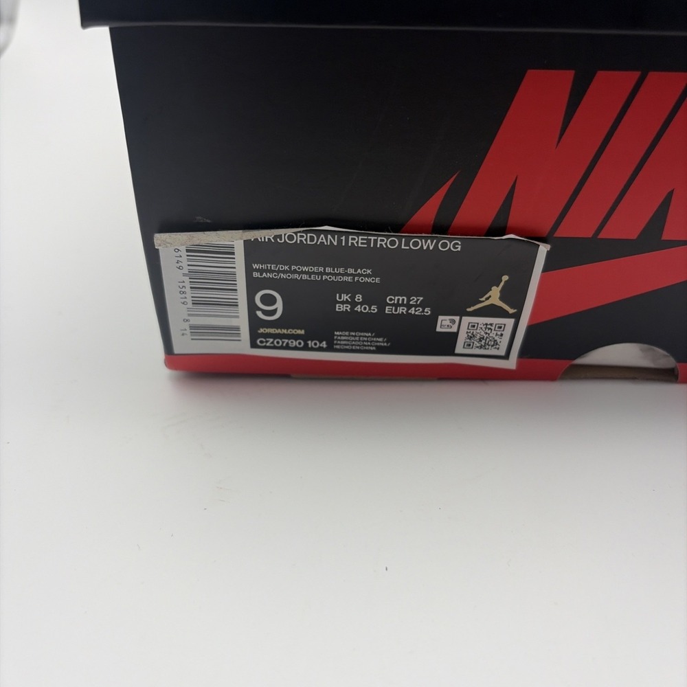 Size 9- Air Jordan 1 Retro Low OG White, Powder Blue (CZ0790-104) - Picture 11 of 11